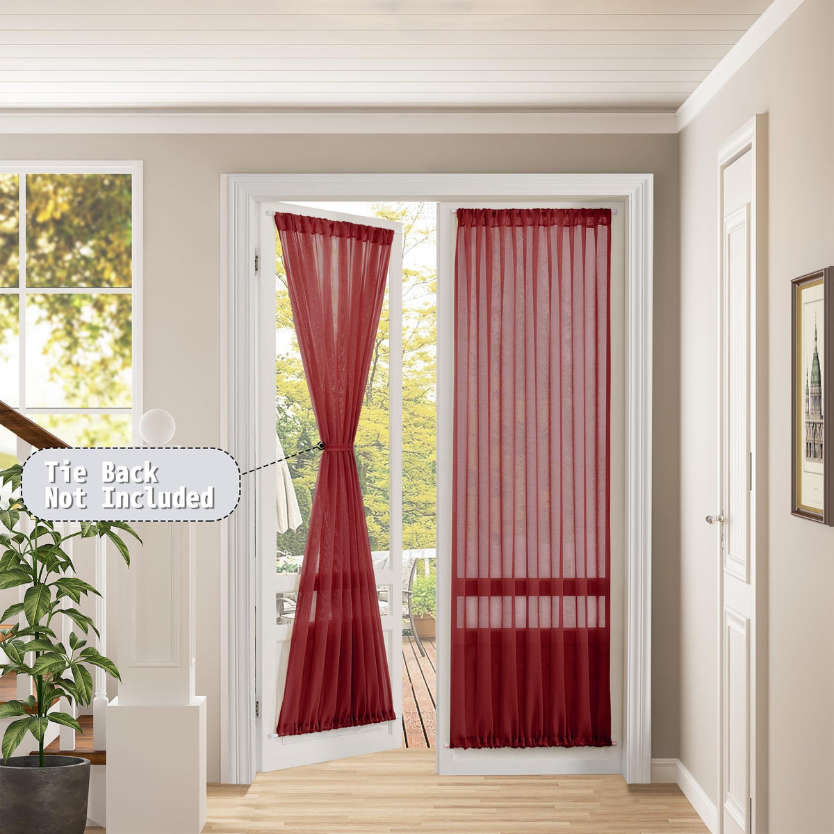Sheer Door Curtain Closet Linen Textured Curtains Sheer Doorway Light Filtering Voile Patio Glass Doors Rod Pocket Curtain French Door