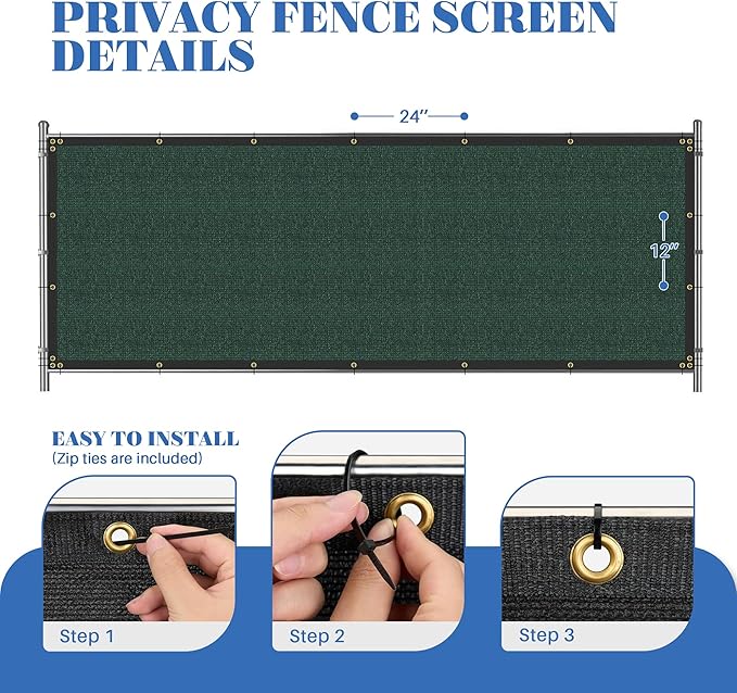 ECOOPTS 4'x174' Privacy Fence Screen Windscreen with Copper Grommets, Fit for Commercial Fence and Residential Garden Outdoor 90% UV Blockage, Cable Zip Ties Included (Green)