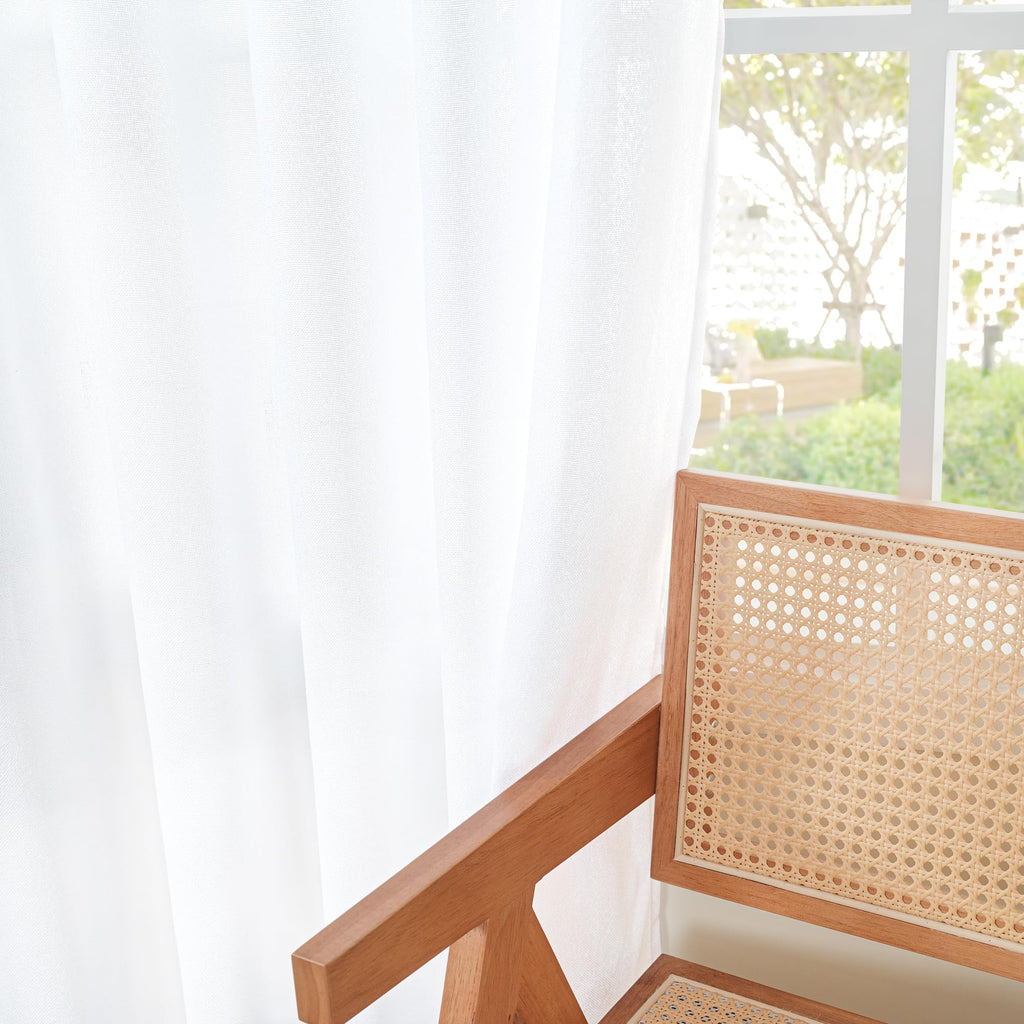 White Linen Curtains 36 Inch Length for Kitchen Window Over Sink (2 Count)