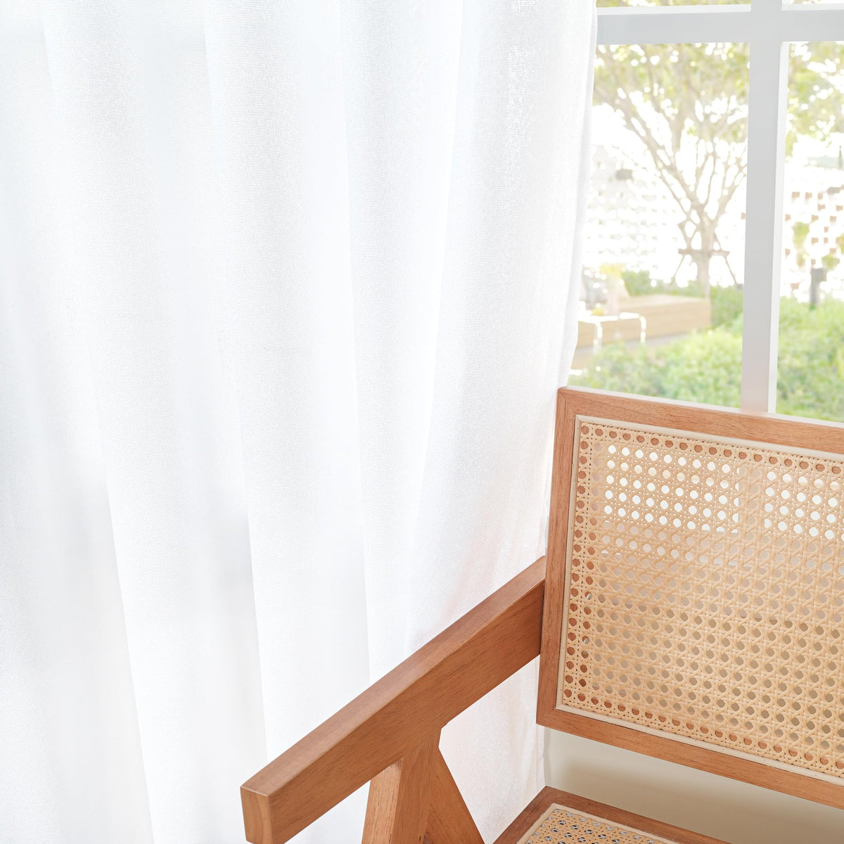 White Linen Curtains 36 Inch Length for Kitchen Window Over Sink (2 Count)