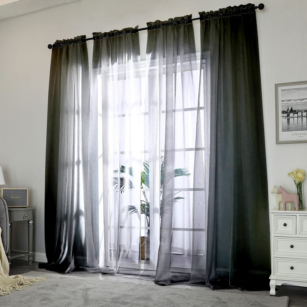 Black Sheer Curtains 96 inches Long Window Draperies 2 Panels