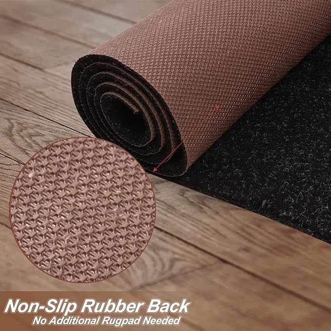 2' x 54' Runner Rugs with Rubber Backing, Indoor Outdoor Utility Carpet Runner Rugs, Black, Can Be Used as Aisle for The RV and Boat, Laundry Room and Balcony