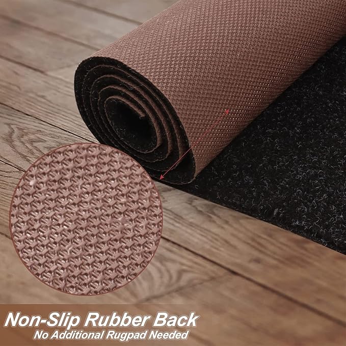 3' x 33' Runner Rugs with Rubber Backing, Indoor Outdoor Utility Carpet Runner Rugs, Black, Can Be Used as Aisle for The RV and Boat, Laundry Room and Balcony