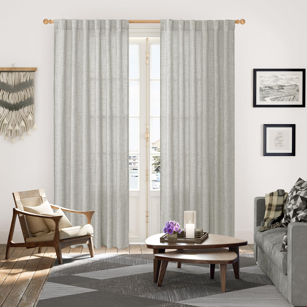 Light Grey Linen Semi Sheer Curtains 80 Inch Length for Living Room (2 Count)