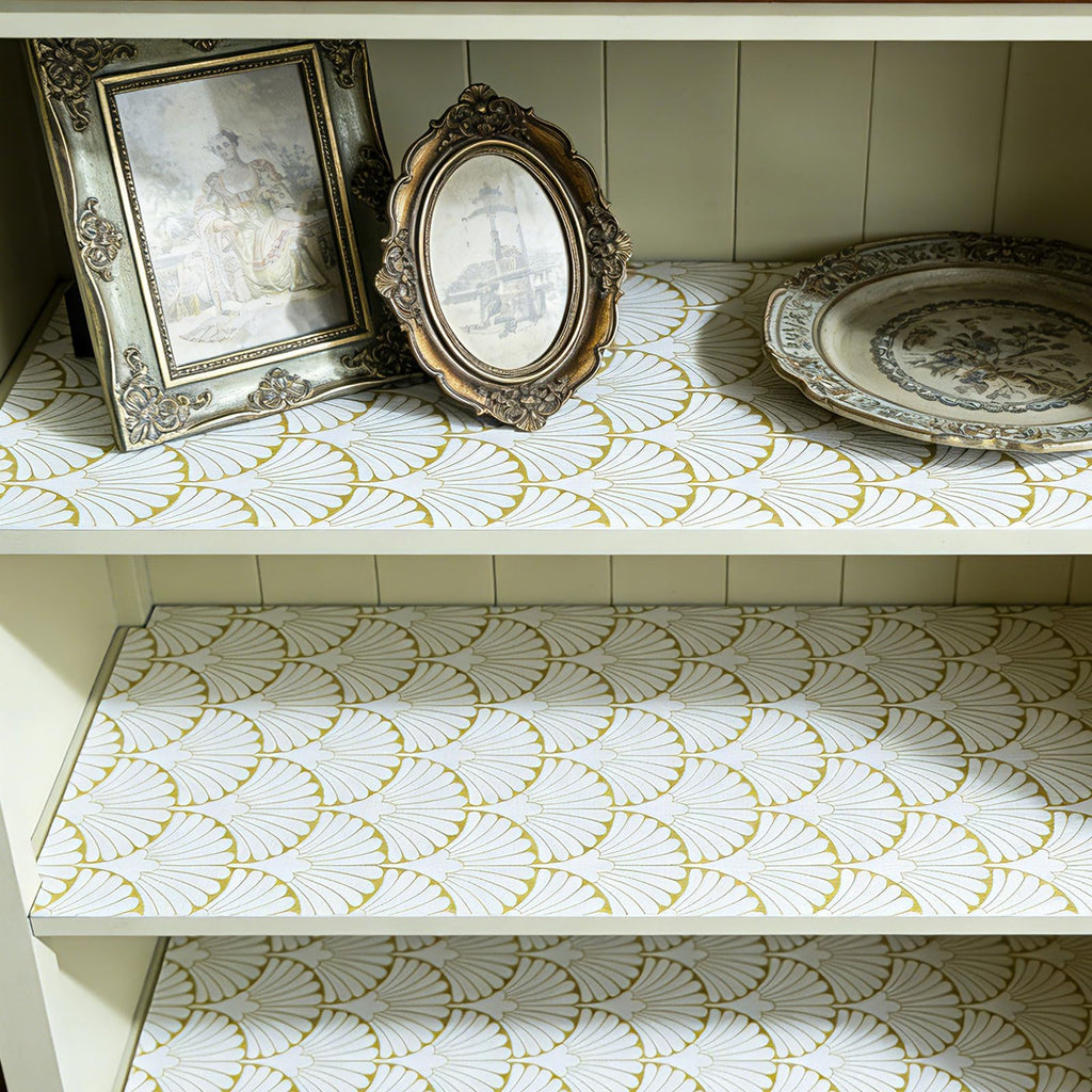 Shelf Liners Non Adhesive Gold Background White Fan (2778.56 sq in sq in)