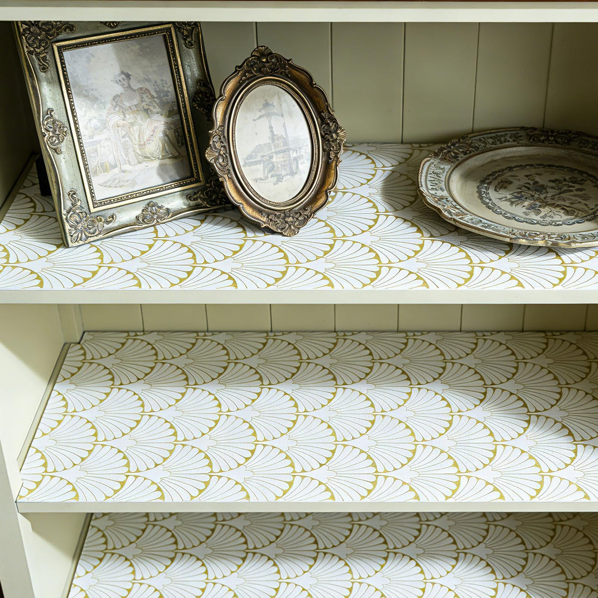 Shelf Liners Non Adhesive Gold Background White Fan (2778.56 sq in sq in)