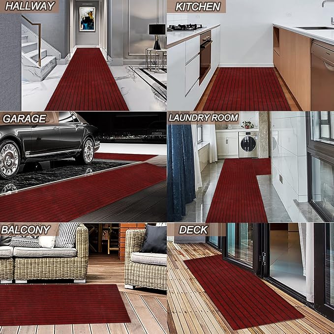 3' x 64' Runner Rugs with Rubber Backing, Indoor Outdoor Utility Carpet Runner Rugs, Stripe Red, Can Be Used as Aisle for The RV and Boat, Laundry Room and Balcony