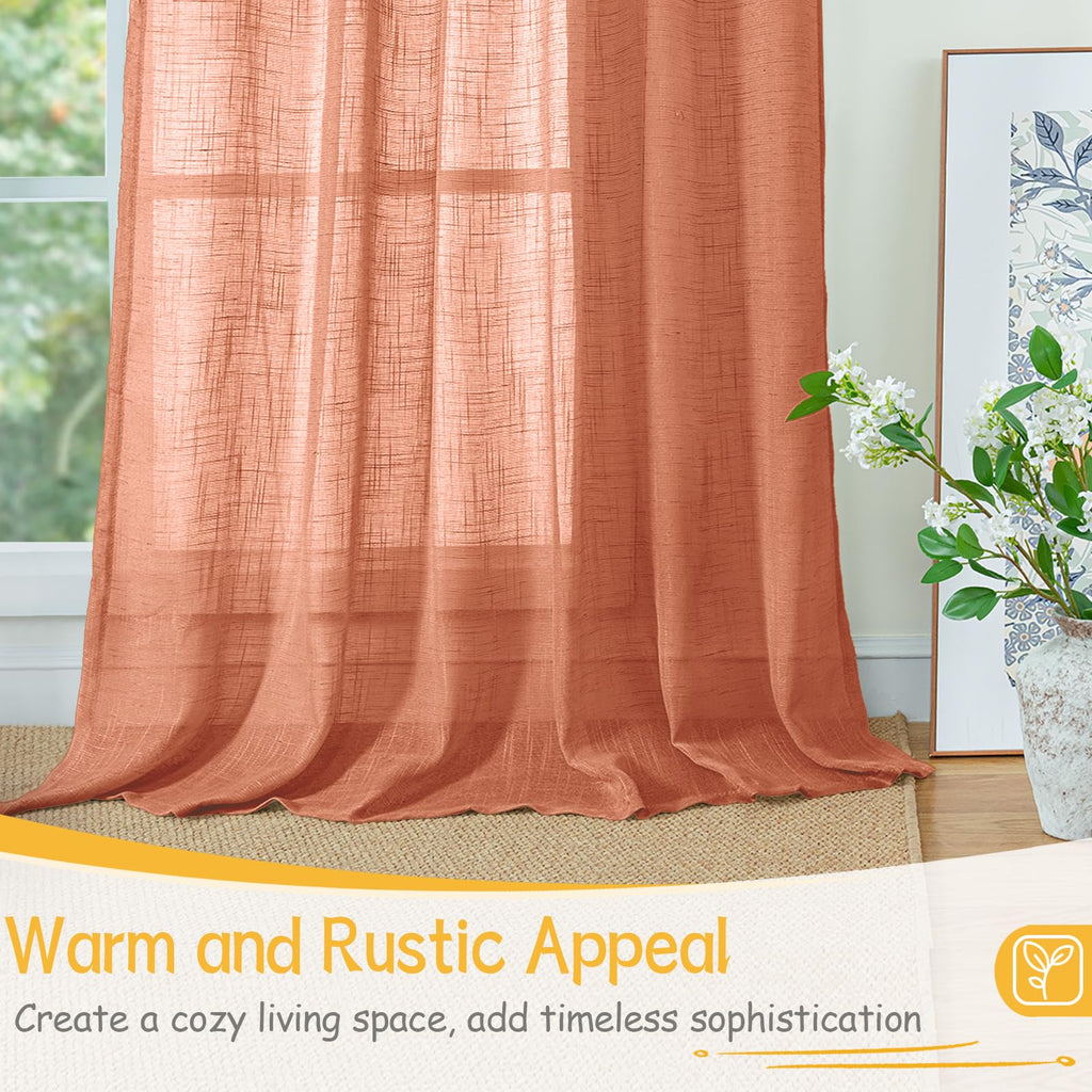Burnt Orange Linen Curtains 48 Inches Long (2 Count)