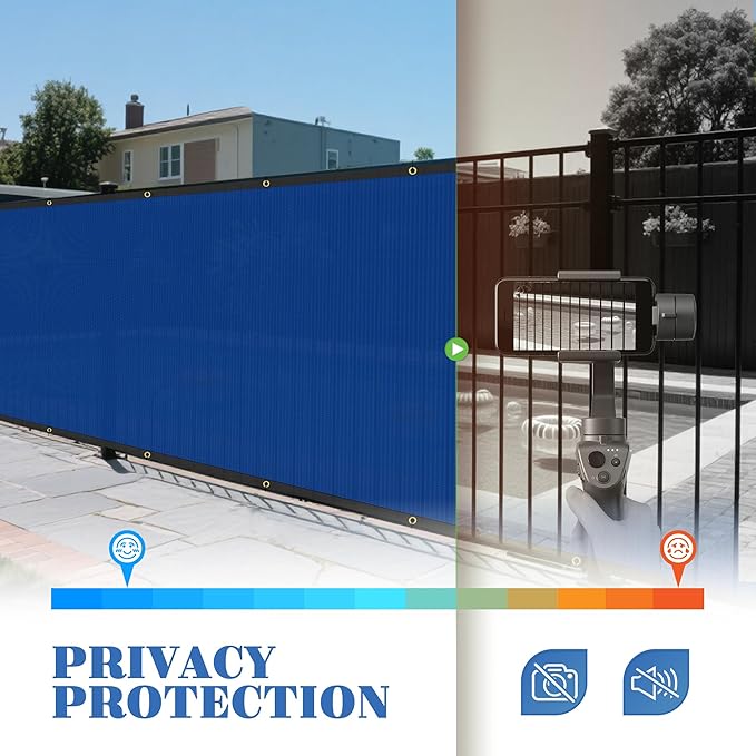 ECOOPTS 4'x195' Privacy Fence Screen Windscreen with Copper Grommets, Fit for Commercial Fence and Residential Garden Outdoor 90% UV Blockage, Cable Zip Ties Included (Blue)