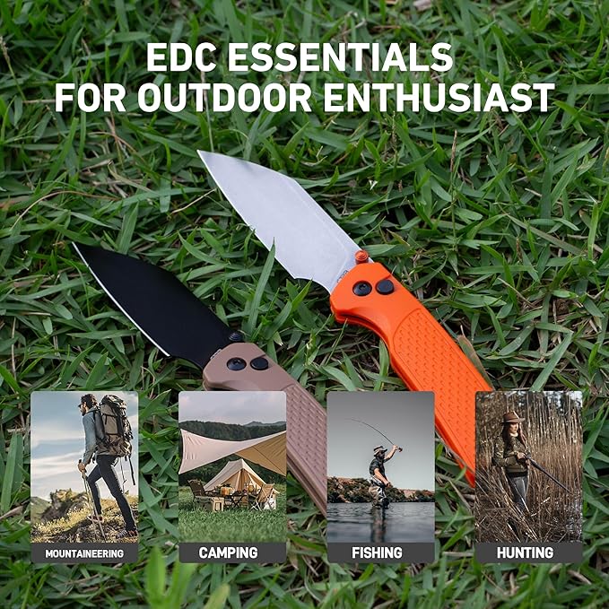 CJRB Pyrite-Light Pocket Knife, 3.34'' Upgraded AR-SFII Steel Blade FRN Handle, Sharp EDC Knives for Camping Survival Hiking(J1945 Brown)
