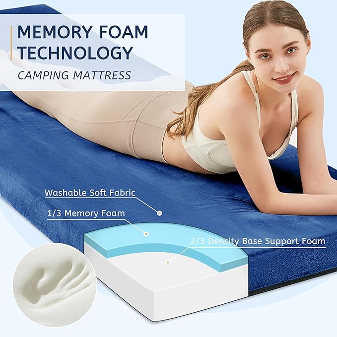 HomeMate CertiPUR-US Memory Foam Camping Mattress Pad Portable Roll Up Mattress for Adults Sleeping Mat Cot Mattress Pad