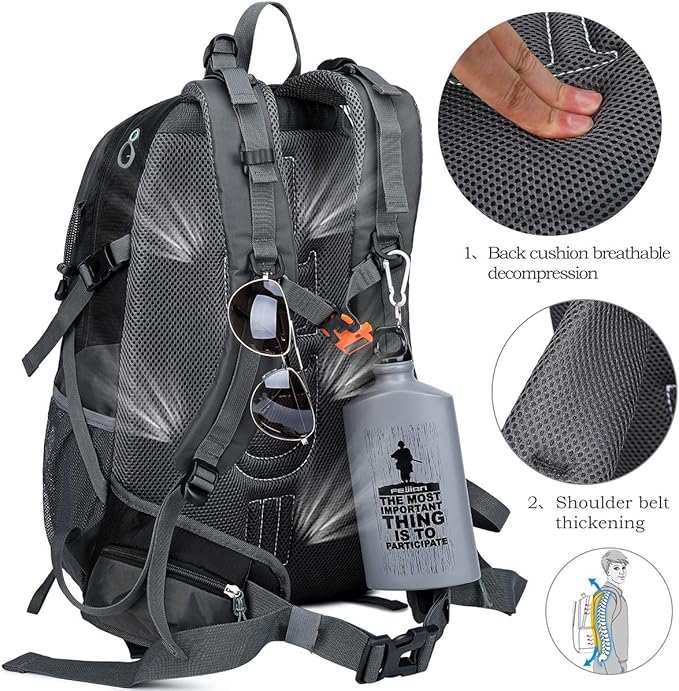 FENGDONG 40L Waterproof Lightweight Outdoor Daypack Hiking,Camping,Travel Backpack for Men Women Black