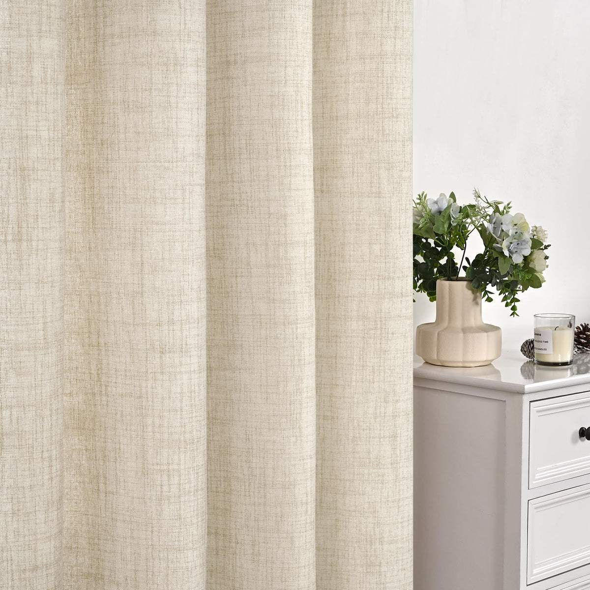 Linen Curtains 63 Inch Length for Living Room (2 Count)