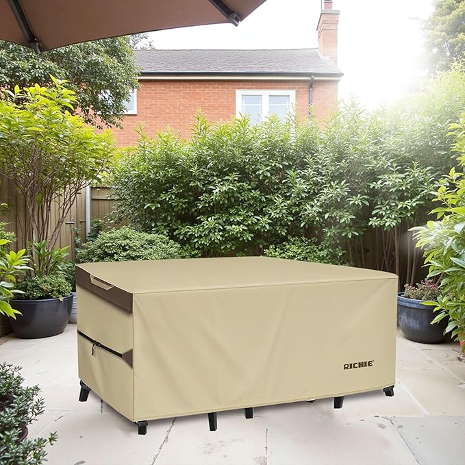 Outdoor Patio Furniture Cover - Heavy Duty Waterproof 600D Tough Canvas Protector for Square Table Cover, All-Season Dining Table and Chair Cover (86L x 86W x 28H Inch)