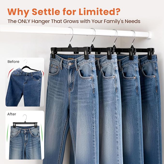 HOUSE DAY 200 Pack Pants Hangers - 10 Inch Plastic Hangers with Non Slip Clips for Skirts, Jeans, Shorts, Trousers - Space Saving Clip Hangers with 360-Degree Rotating Hook