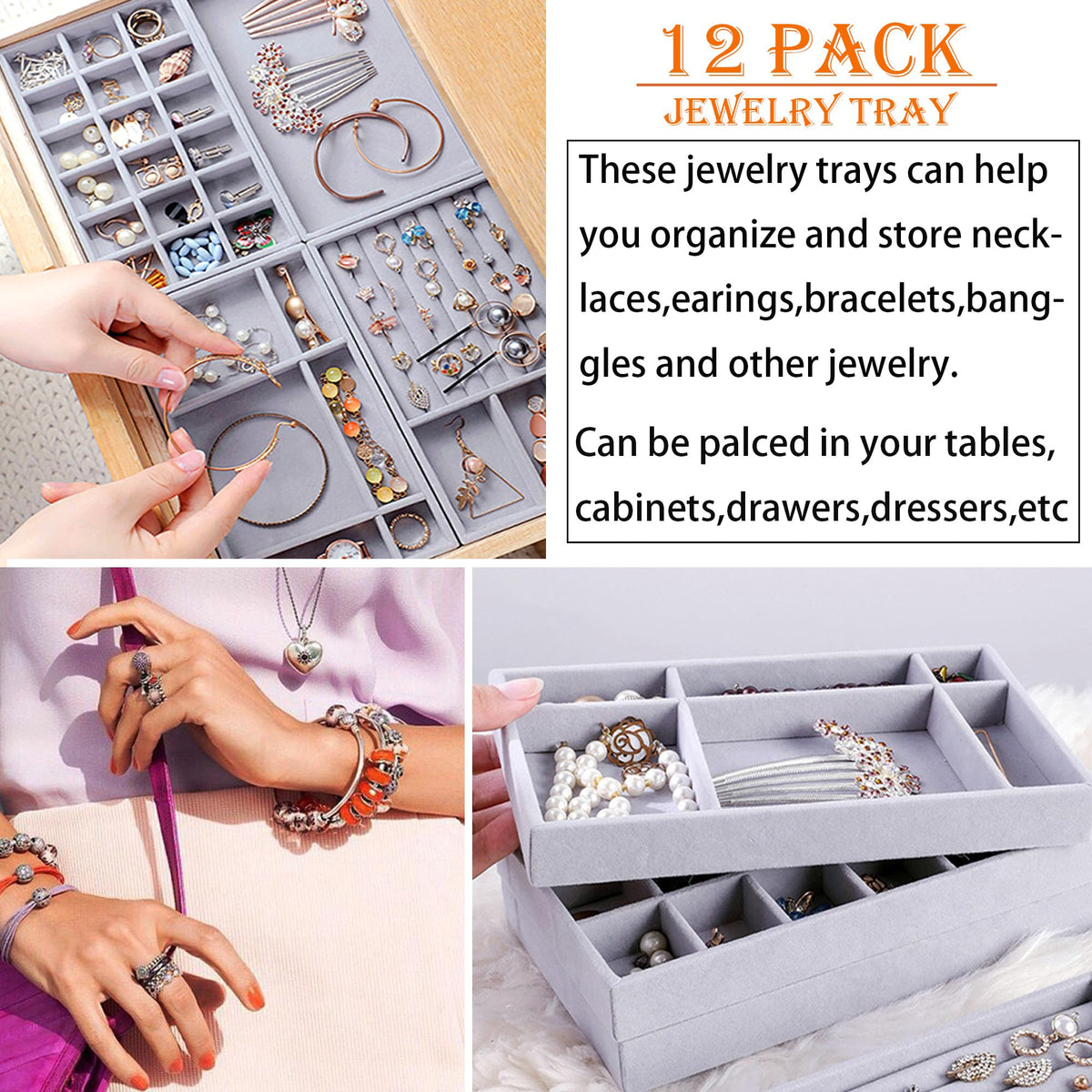 12 Set Jewelry Tray Velvet Jewelry Drawer Organizer Necklace Bracelet Display Tray for Earring (12 Count)