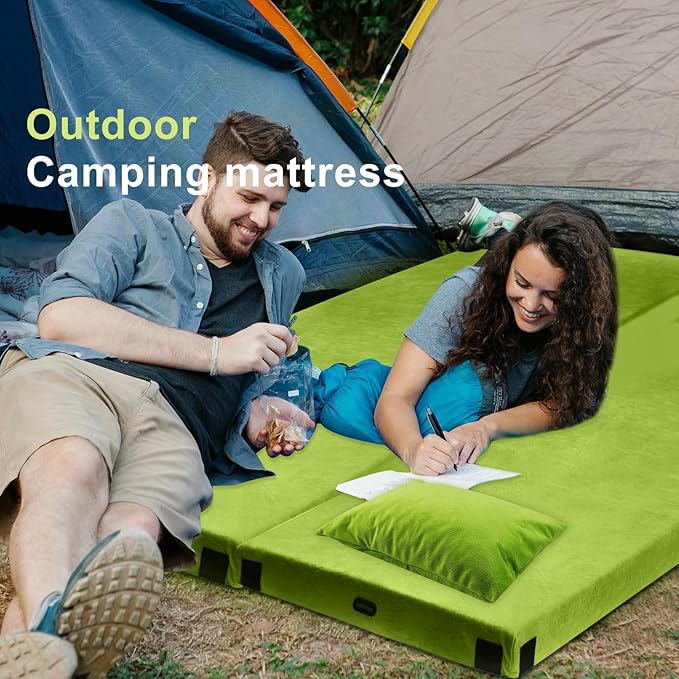 Memory Foam Camping Mattress pad, Comfortable Thick Floor Sleeping Mat for Adults with Waterproof and Non-Slip Bottom, Portable Roll Up Mattress for Sleepover Guest,Cot Mad for Car Camping