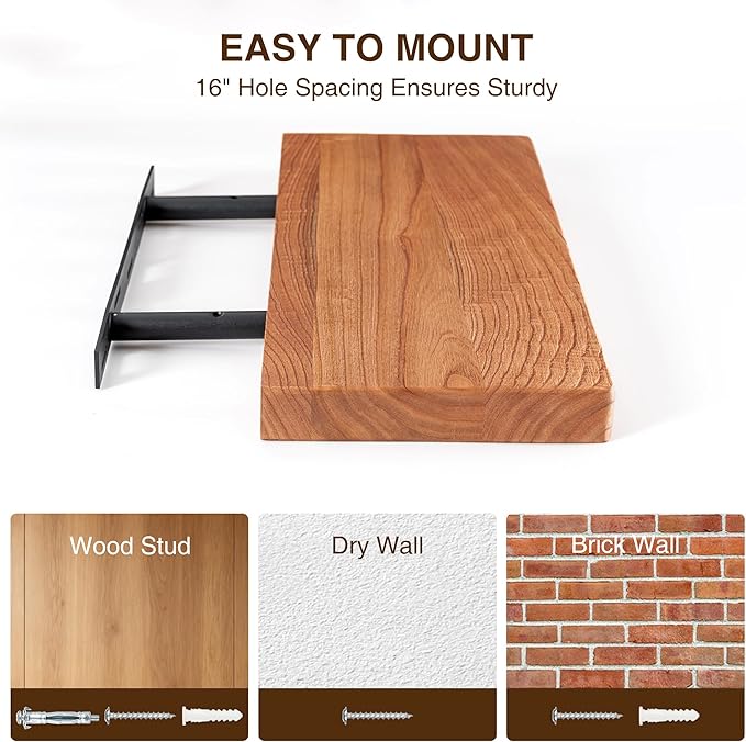 30 Inch Floating Shelves, Solid Wood Wall Shelves, 8 Inch Deep Floating Shelf – for Bathroom, Bedroom, Living Room, Kitchen, Home Decor & Storage, Heavy-Duty Wooden Shelf Wall-Mounted, Set of 2