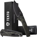 F3 Charlie Button Lock Folding Knife, Oversized Fine Edge Blade, Tactical Damascus G10 Handle - Easy Open Pocket Knife with Titanium Coated D2 Steel & Black Titanium Barrel Spacers