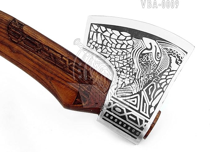 SHINY CRAFTS-Axes Viking Axe Hatchet-Norse Battle Axe Best Handmade Tomahawk Viking Bearded Axe Beautiful Camping Axe Best Gift for him with Leather Sheath (VBA 09)
