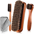 4 Pcs Horsehair Shine Shoes Brush Kit Polish Dauber Applicators Cleaning Leather Shoes Boots Care Brushes Suede Cleaner Brush with Microfiber Shoe Cloth (3 Count)