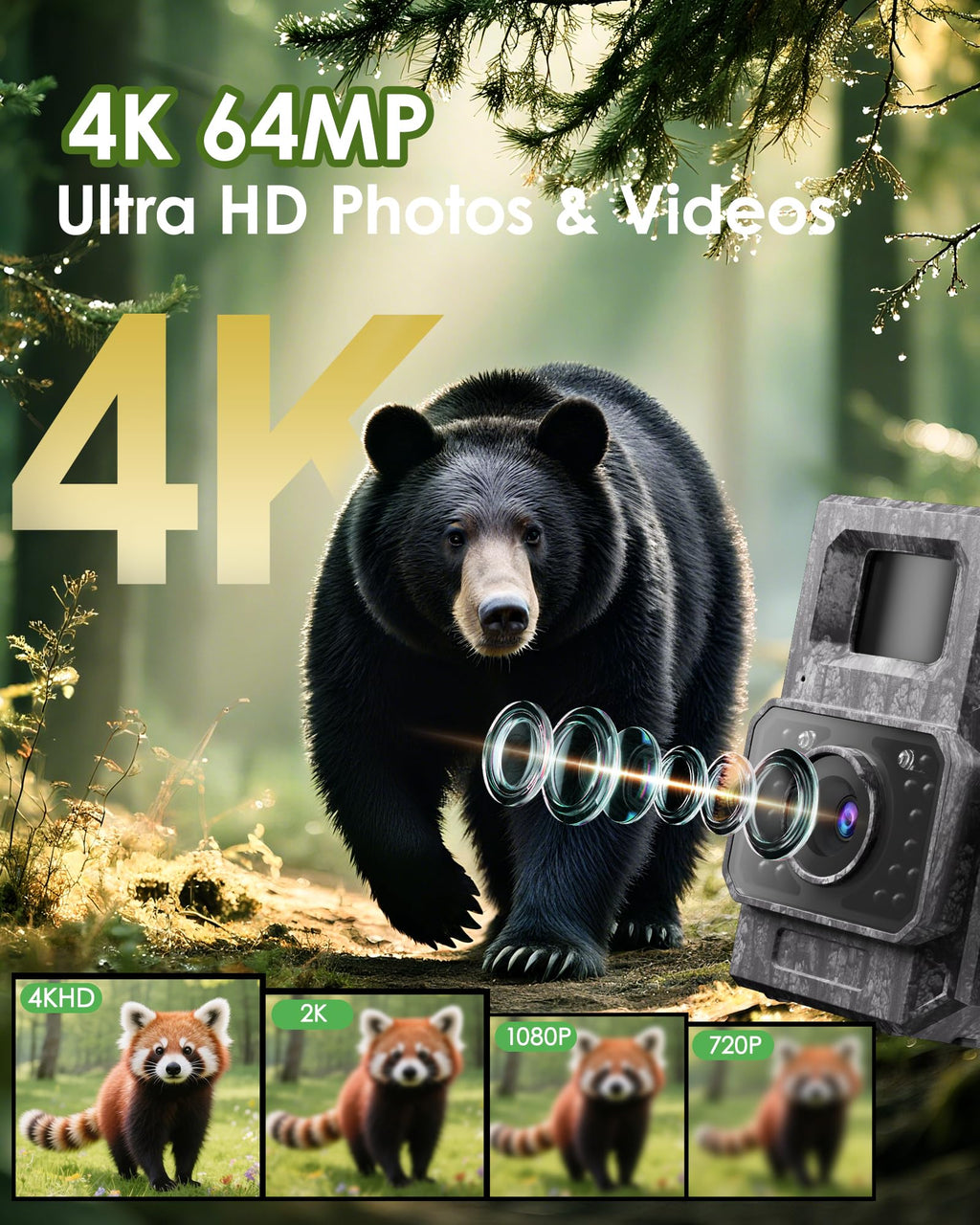 MAXDONE Trail Camera - 4K, 64MP, Solar, WiFi, Bluetooth