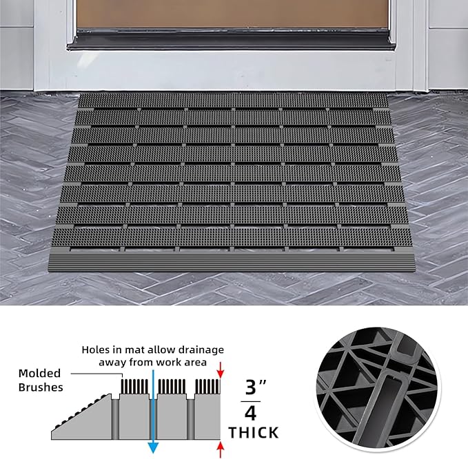 MATALL Waterproof Outdoor Door Mat - 36x24 Inches Non-Slip Drainage Large Door Interlocking Floor Mat for Indoor Home Pool Entry Garage（Gray ）