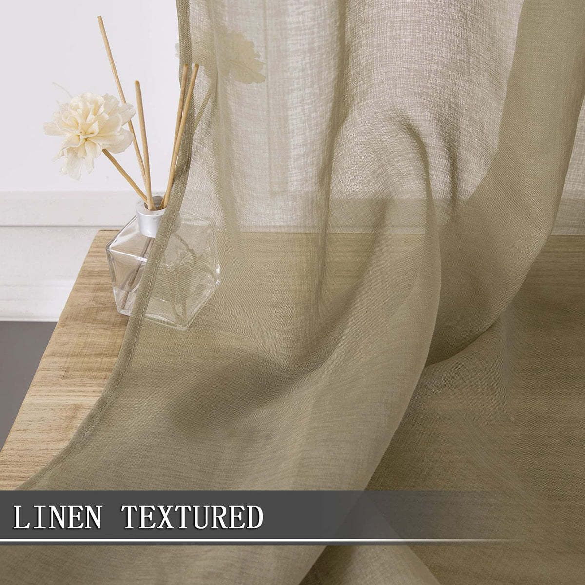 Sheer Curtains Linen Textured Living Room Curtain Sheers Light Filtering Rod Pocket Voile Curtains for Bedroom (2 Count)