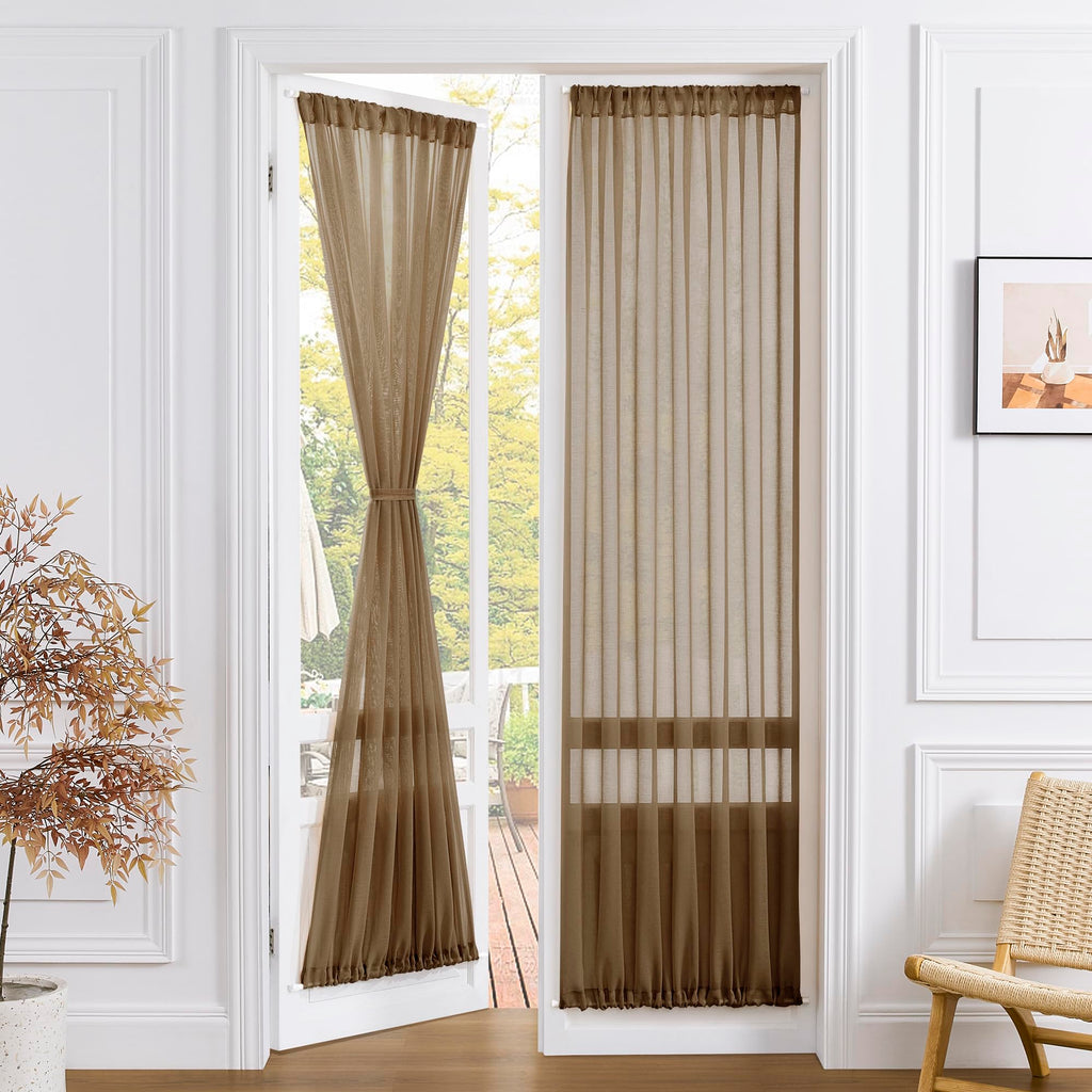 Sheer Door Curtains Closet Linen Textured Curtain Sheers Doorway Light Filtering Voile Patio Glass Door Rod Pocket Curtains French Doors