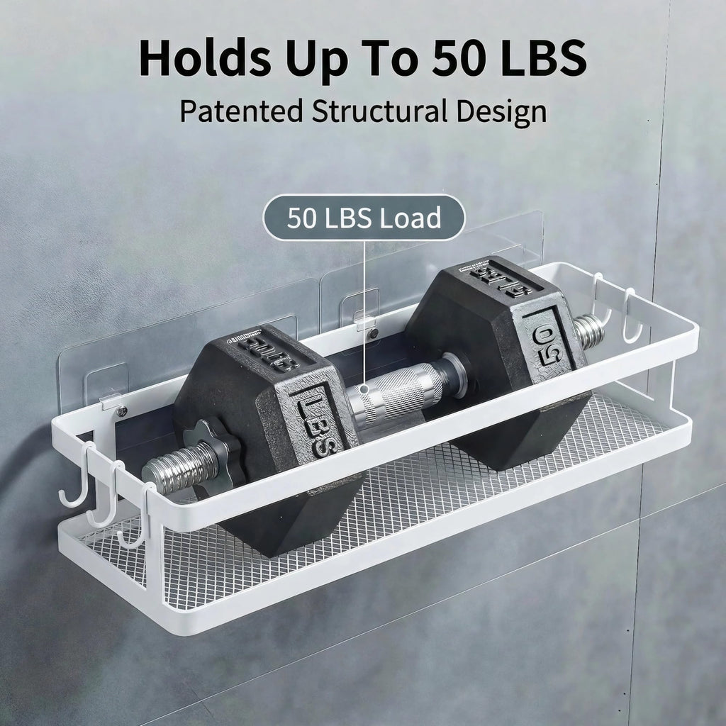 5-in-1 16.5" Extra Long Kitchen Organizer & Shower Caddy Set, Wall Mount Spice Rack with Paper Towel Holder, Utensil Holder & Soap Dish, Rustproof Mesh - White, Guardrail