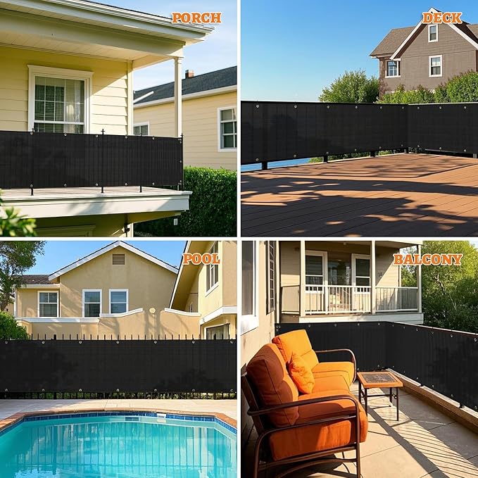 2.5' x 30' Balcony Privacy Screen Fence Cover with Zip Ties Grommets for Apartment Patio Porch Deck Backyard Outdoor (Black)