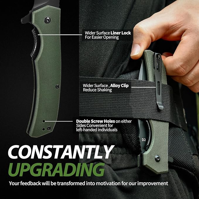 Praxis Folding Pocket Knife, 3.6" PVD Titanium Coating D2 Steel Blade Foldable Knife with G10 Handle Lightweight Camping Survival Hiking Knives