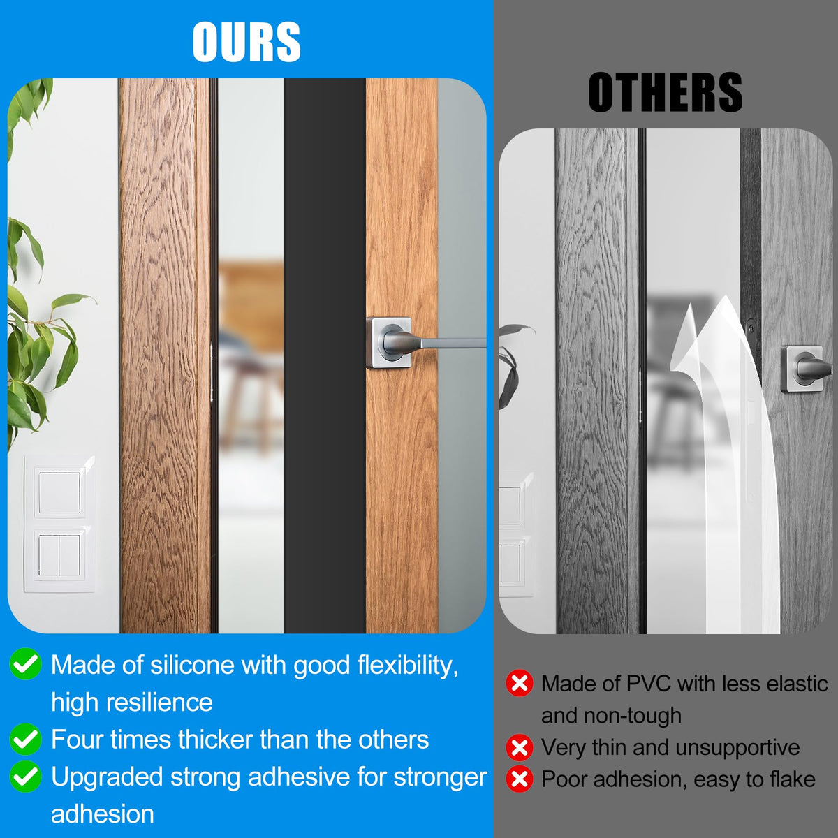 Draft Seal Tape for Doors and Windows 1 in x 10 Ft Silicone Weather Stripping Extra Thick 2mm Door Seal Strip with Strong Adhesive Draft Insulation Stopper Side Seal