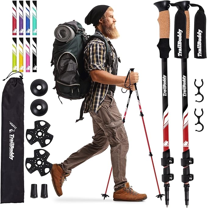 TrailBuddy Trekking Poles ??Lightweight 7075 Aluminum Hiking Poles for Women, Men & Seniors ??Collapsible Walking Sticks for Travel, Trails & Balance