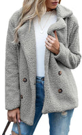 Women's Winter Warm Plush Cardigan Fuzzy Fleece Lapel Jacket with Buttons Pockets Long Sleeve Casual Outerwear