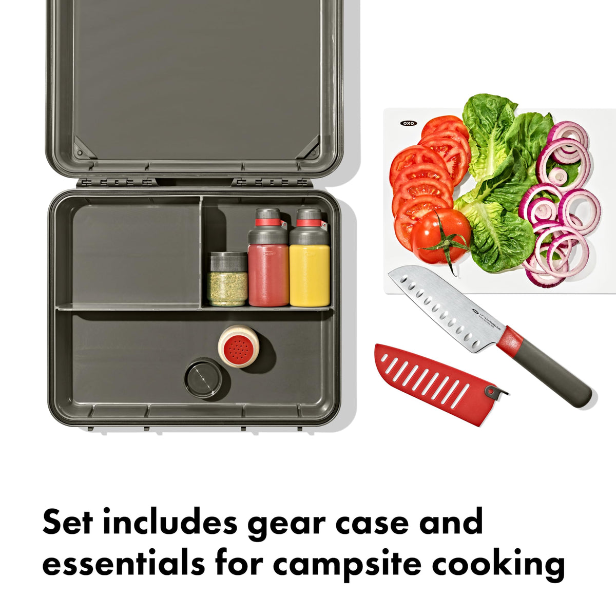 OXO Outdoor Camp Kitchen Prep Set | Camping Cooking Set | Camping Utensils Holder | Camp Cooking Utensils | Outdoor Kitchen Essentials | Travel Utensil Tool Kit