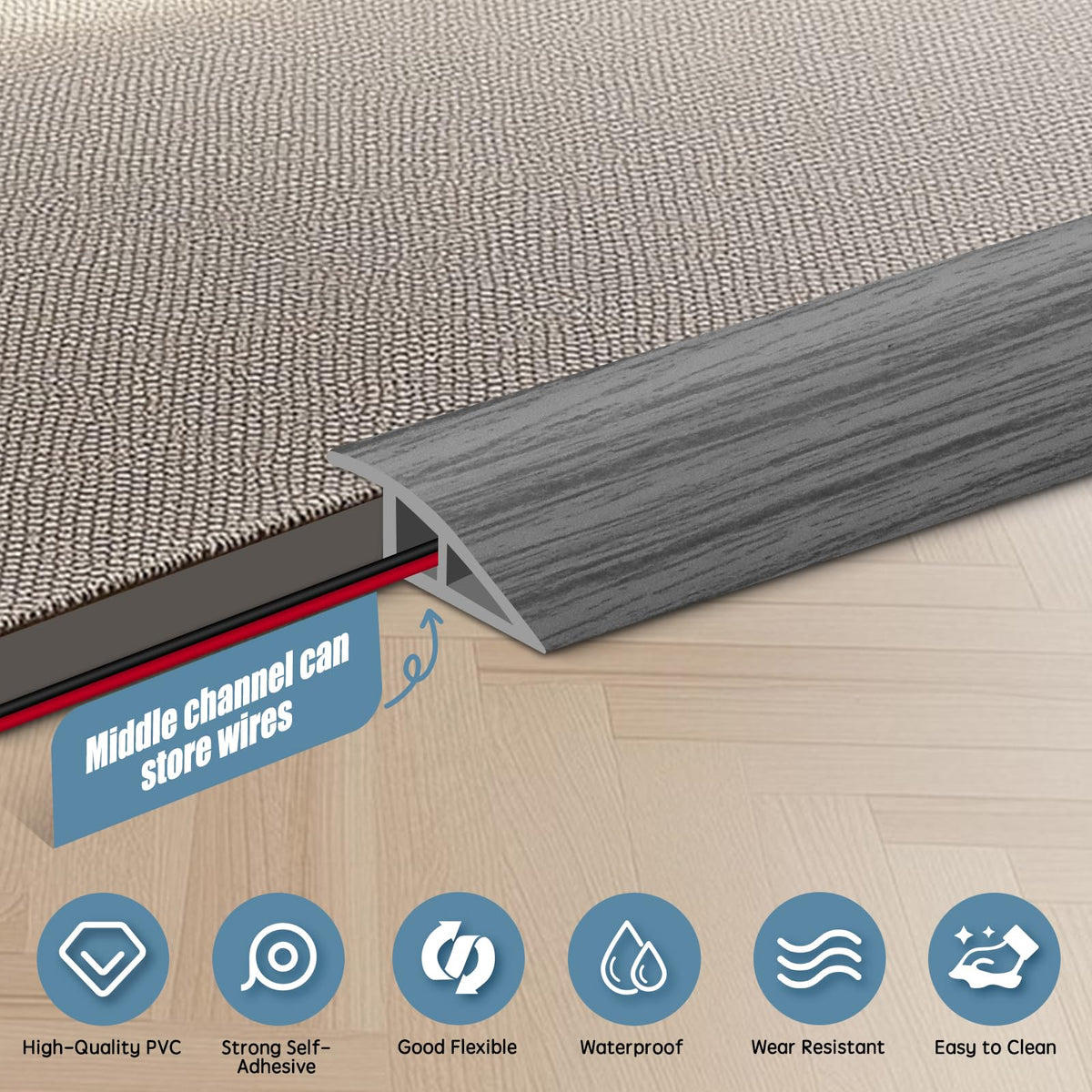 Floor Transition Strip Door Threshold 78" Floor Transition Reducer Trim on The Edges Threshold Strip Self Adhesive Suitable for Doorways