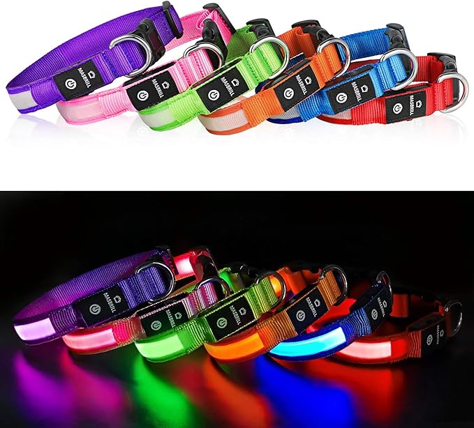 MASBRILL Light Up Collar - Rechargeable LED Dog Collar for Night Walking, Flashing Light, Fits Small to Large Dogs