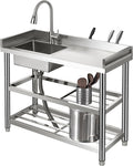 Stainless Steel Utility Sink Freestanding Laundry Sink with Pull-Out Faucet, Utility Tub with Bottom Shelves for Garage, Basement, Mudroom, or Workshop (Silver)