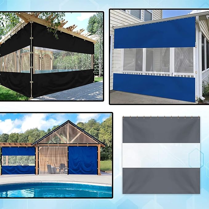 Covers & all Outdoor Clear Panel Curtain, 12 oz Vinyl Outdor Curtains for Patio, Waterproof & Weather Resistant Tarp with Brass Grommets for Pergola, Porch, Gazebos, Balcony (12' H x 10' W feet, Gray)