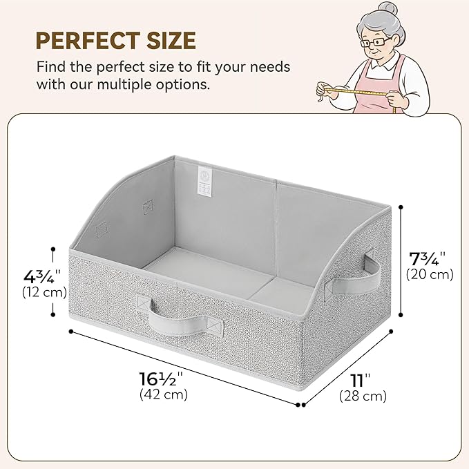 GRANNY SAYS Closet Organizer Bins, Trapezoid Storage Bin, Closet Baskets for Shelves, Closet Shelf Organizer, Baskets for Organizing Clothes, Toys, Ash Gray, 3-Pack