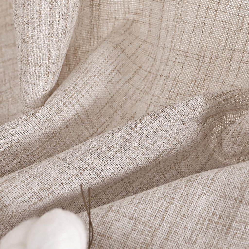 Short Natural Linen Curtains 45 Inch Length 2 Panels Pinch Pleated Light Filtering Textured Window Drapes for Bedroom Kitchen Cafe Privacy Back Tab