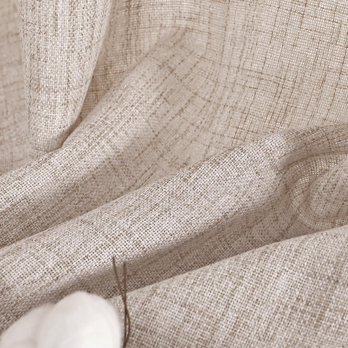 Short Natural Linen Curtains 45 Inch Length 2 Panels Pinch Pleated Light Filtering Textured Window Drapes for Bedroom Kitchen Cafe Privacy Back Tab
