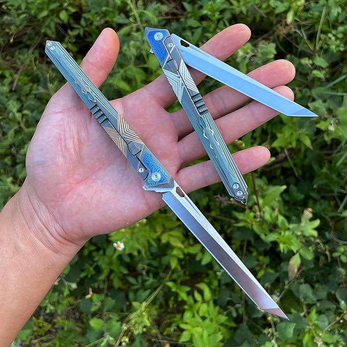 Folding Pocket Knife M390 steel folding knife with Front Flipper Opener,TC4 titanium handle with clamps Lightweight Utility Knife for Men Good for EDC Outdoor Carry