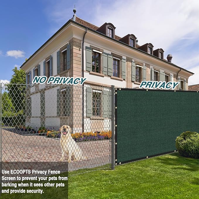 ECOOPTS 8'x178' Privacy Fence Screen Windscreen with Copper Grommets, Fit for Commercial Fence and Residential Garden Outdoor 90% UV Blockage, Cable Zip Ties Included (Green)