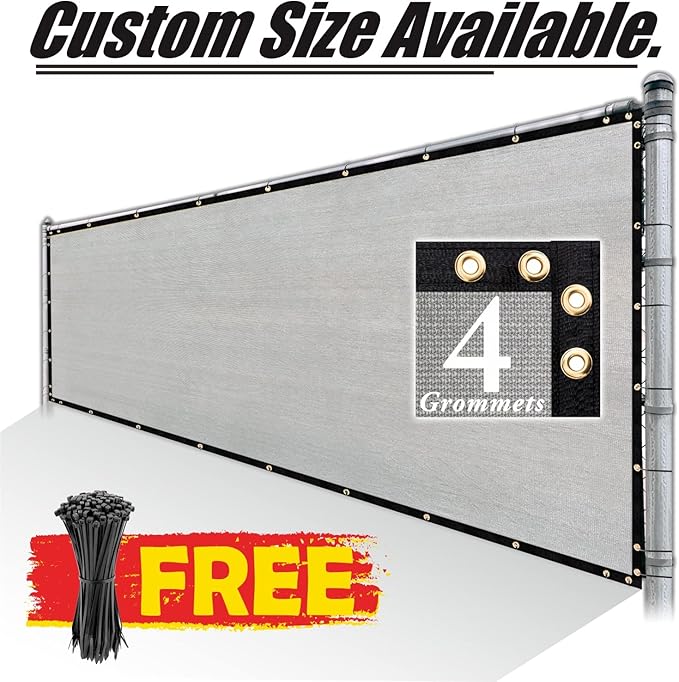Royal Shade Custom Size 4' x 174' Grey Fence Privacy Screen Windscreen Cover Netting Mesh Fabric Cloth - Cable Zip Ties Included (We Make Custom Size)
