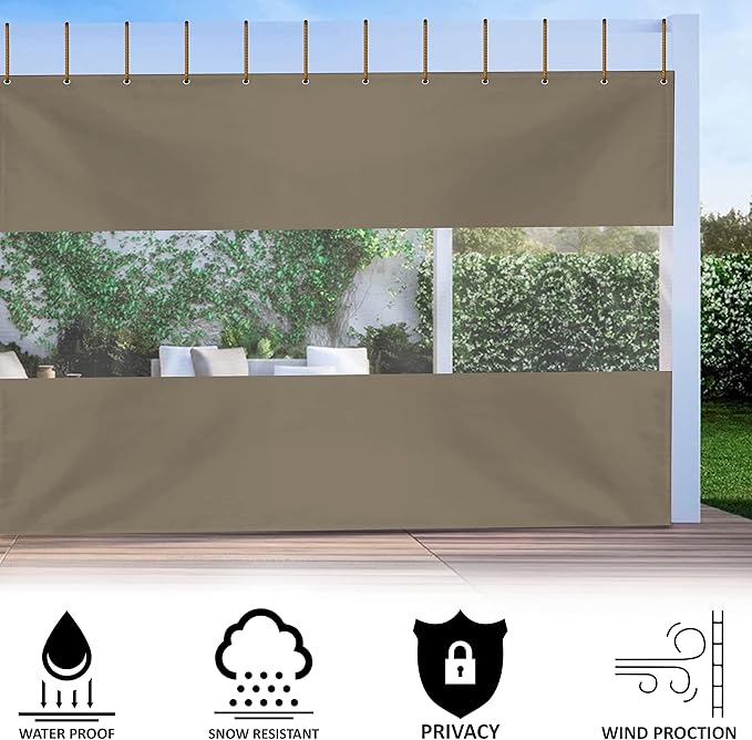 Covers & All Outdoor Clear Panel Curtain, 12 oz Vinyl Outdoor Curtains for Patio, Weather Resistant Waterproof Tarp with Brass Grommets for Pergola, Porch, Gazebos, Balcony (10'H x 10'W Feet, Beige)