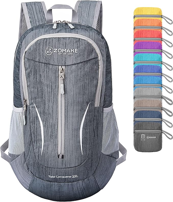 ZOMAKE 25L Ultra Lightweight Packable Backpack, Foldable Hiking Backpacks Water Resistant Small Folding Daypack for Travel(Black)