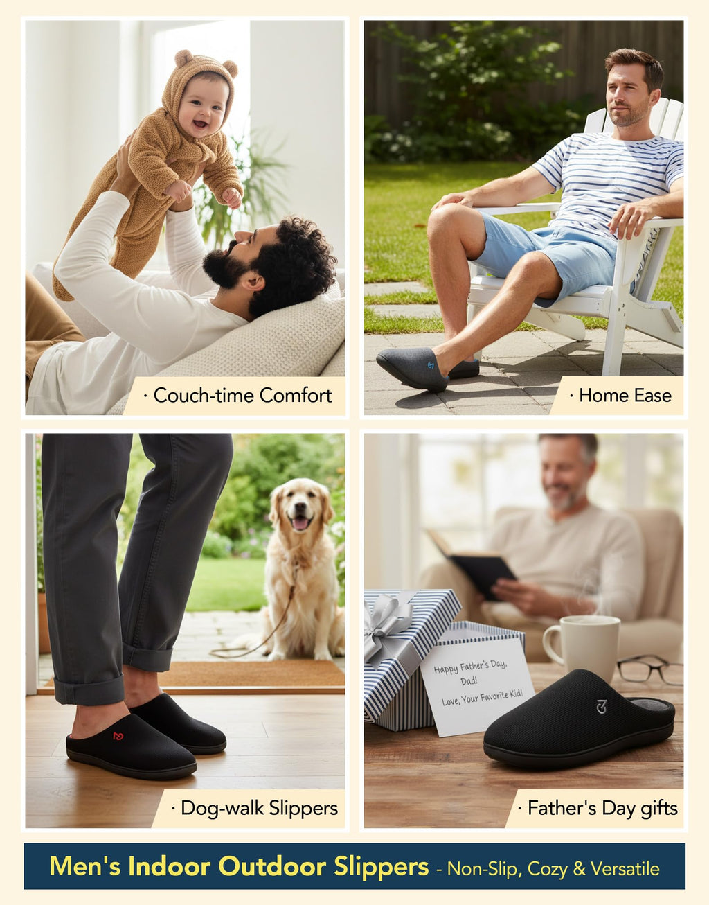 Men's Two Tone Cozy House Slippers Dark Gray