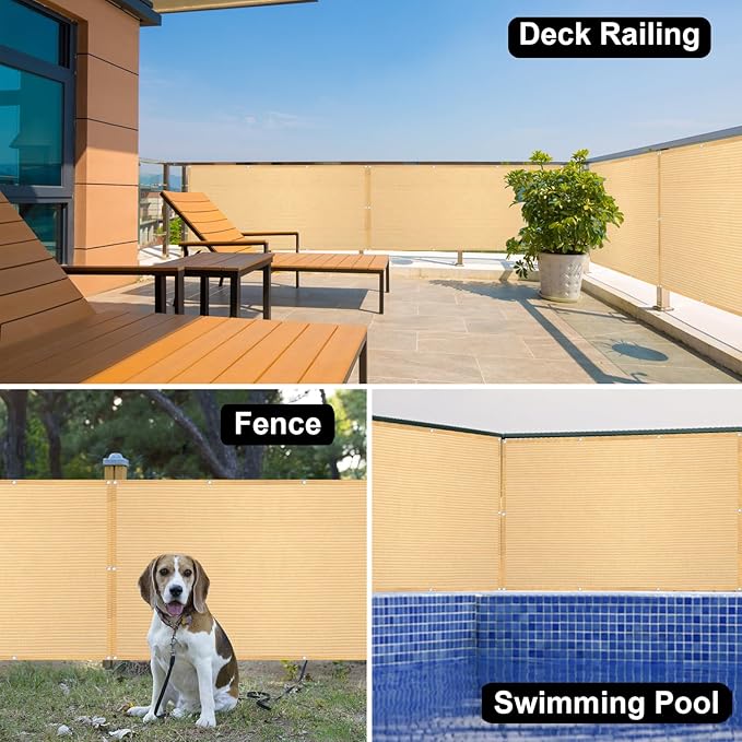 Eden's Decor Balcony Privacy Screen Beige 4'x 12' Cover Mesh Windscreen Weather-Resistant UV Protection for Backyard Deck, Patio, Balcony, Pool, Porch, Fence, Railing, Gardening